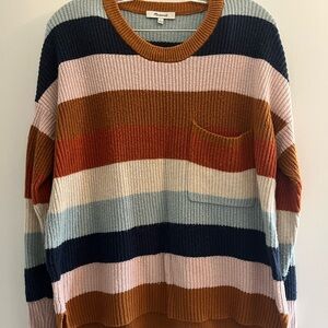 Madewell Thompson Pocket Pullover Sweater in multicolor rainbow stripe
